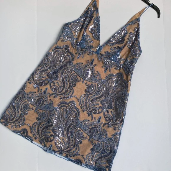 Free People Night Shimmers Mini Dress in Blue Size 10 - Picture 5 of 9